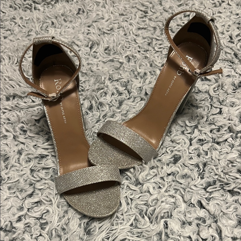 Rohb  Silver Glitter Ankle-Strap Heels